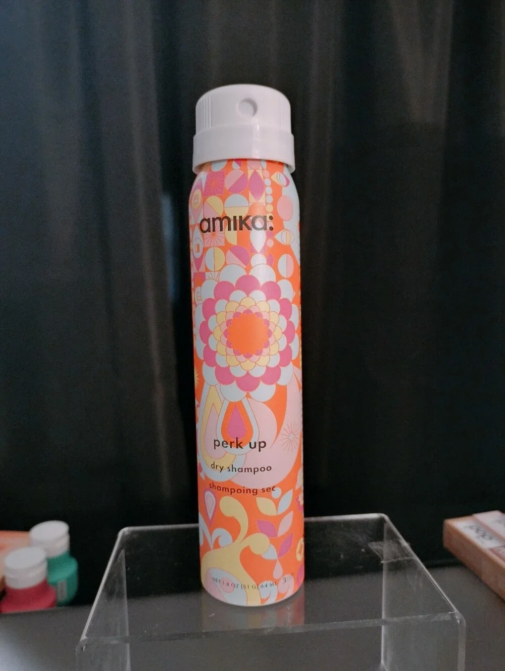 amika Perk Up Dry Shampoo - Orange & Pink Patterned Can